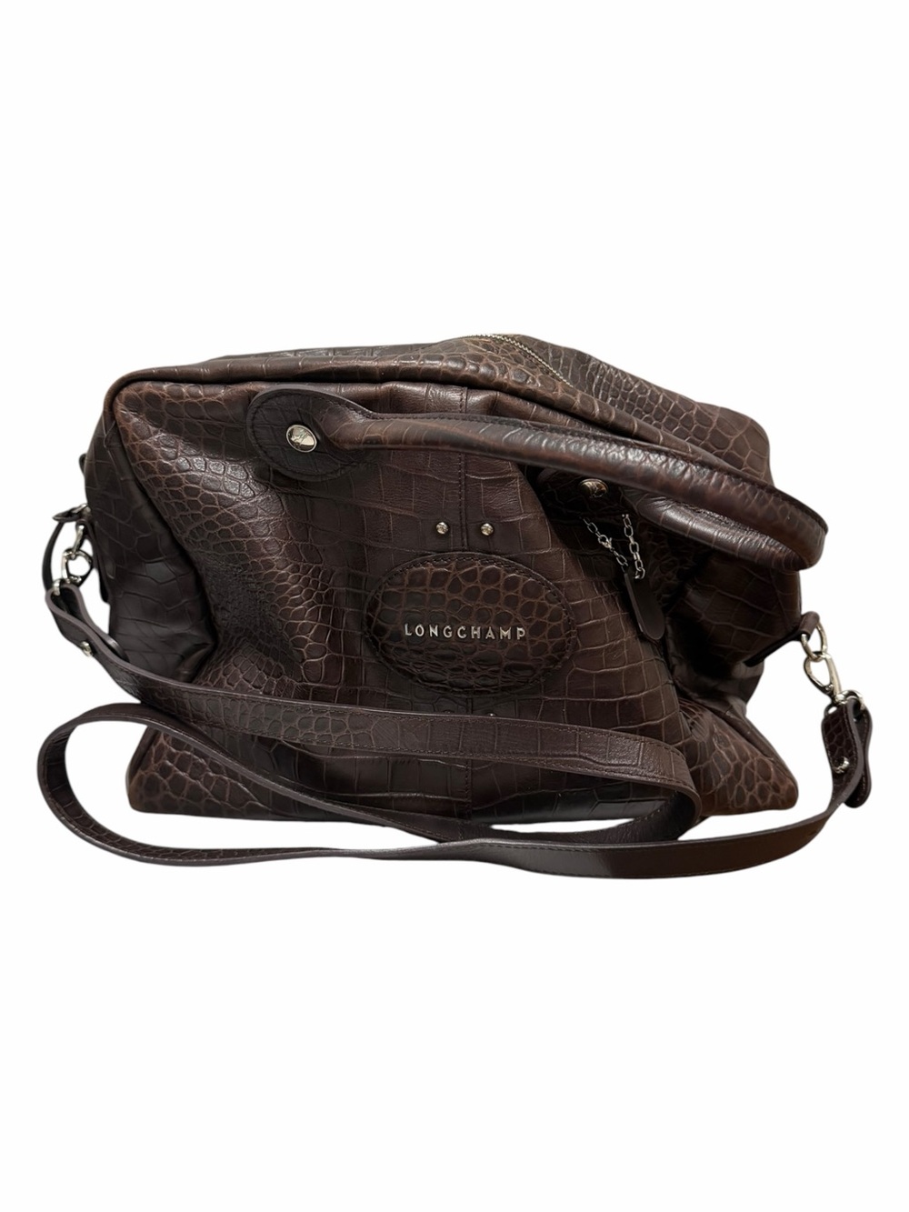 Longchamp Reptile Brown Leather Tote Handbag
